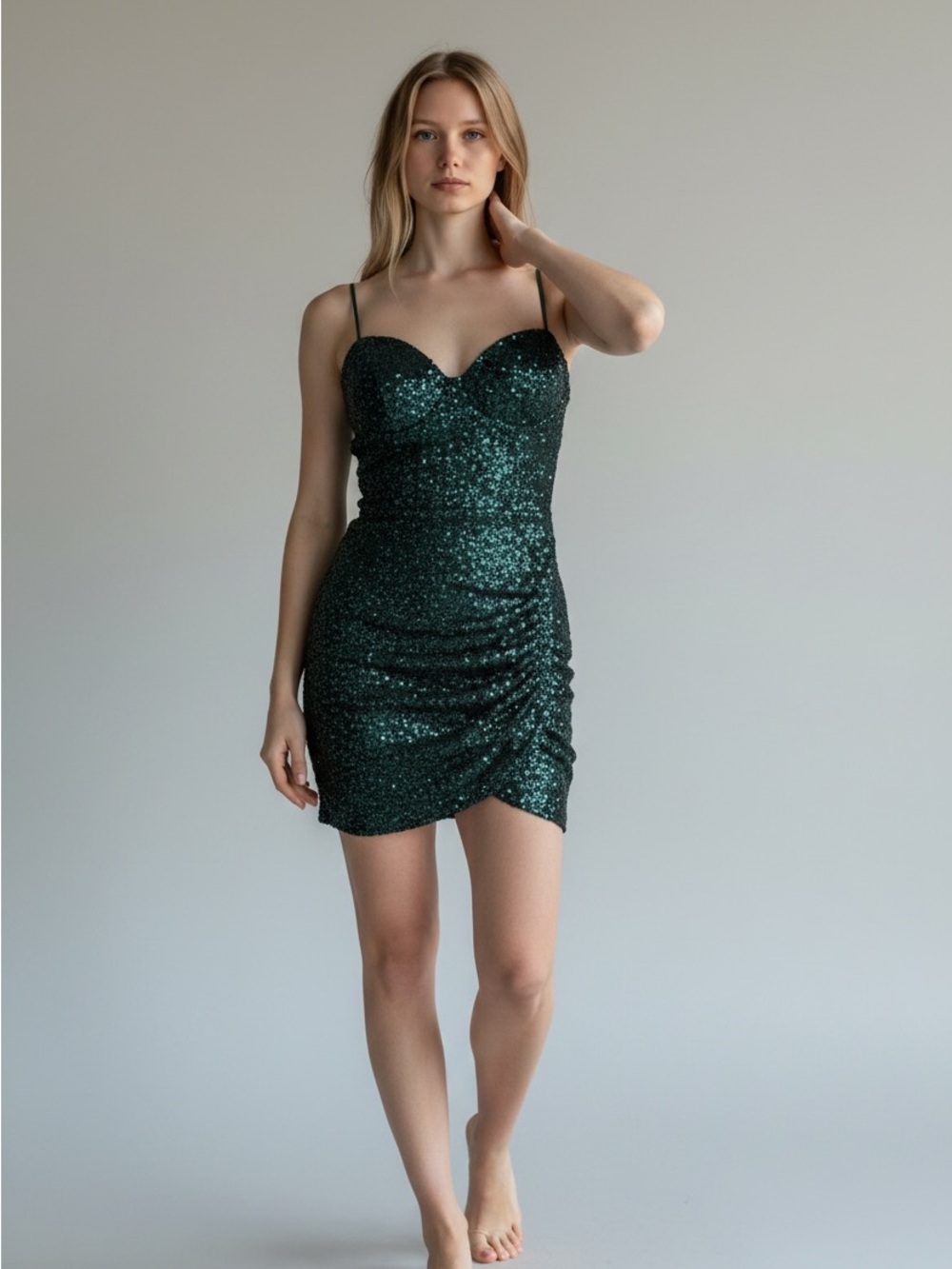Honey and Rosie Teal Sequin Strapless Sweetheart Dress